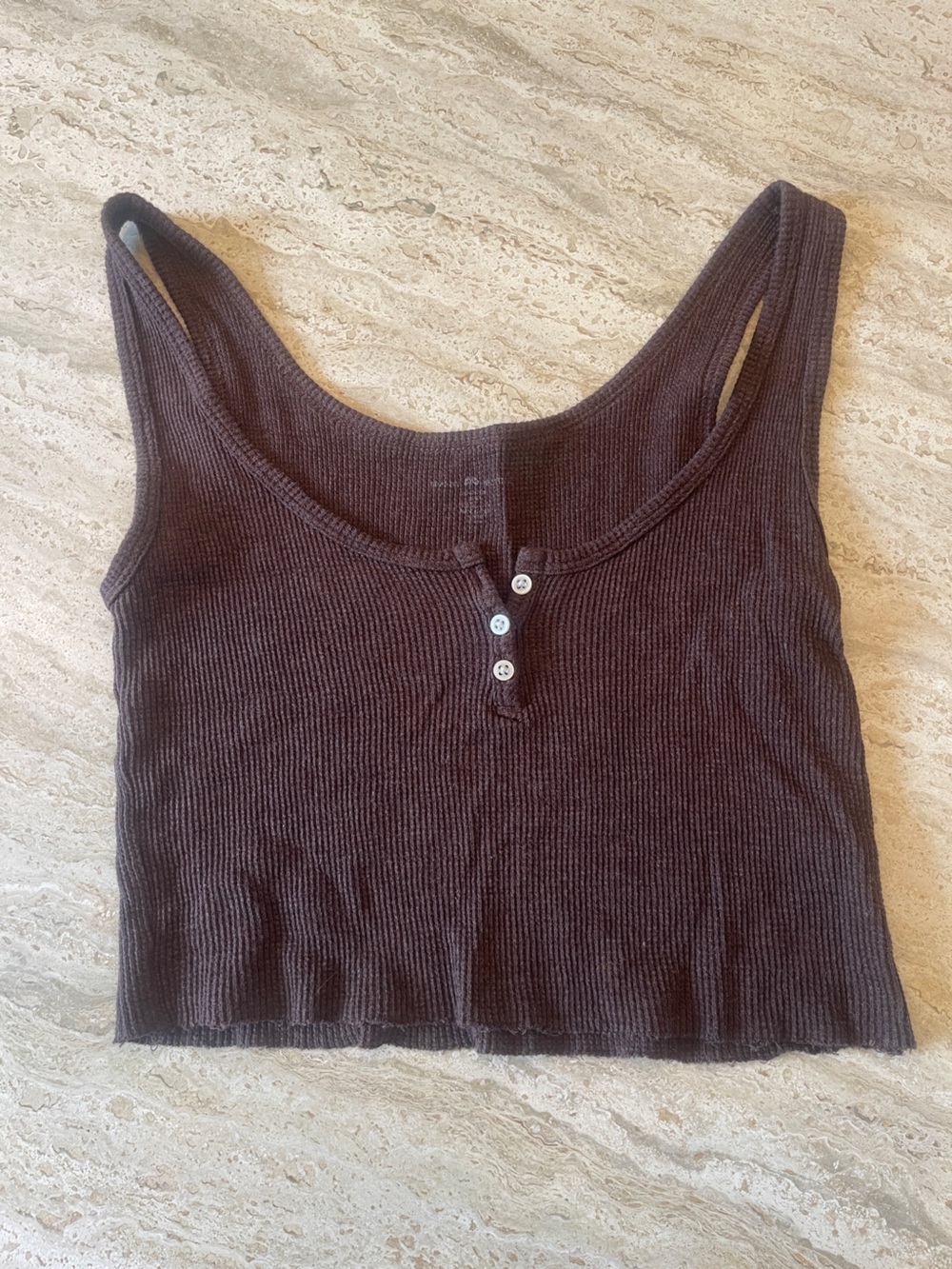 Brandy Melville Chocolate Brown Ribbed Button Tank